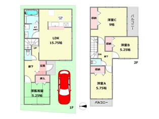 【間取り】 西向き区画の1号地