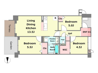 【間取り】 1階 3LDK 庭&テラス付住戸