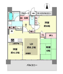 【間取り】 6階部分の3LDK 南向きのお部屋です