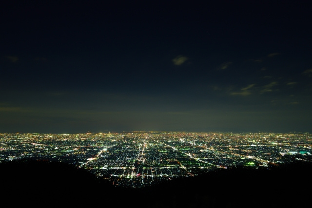 万葉歌碑と望む奈良の夜景 高円山