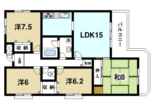 ヴェルビュあやめ池Bの間取り図1