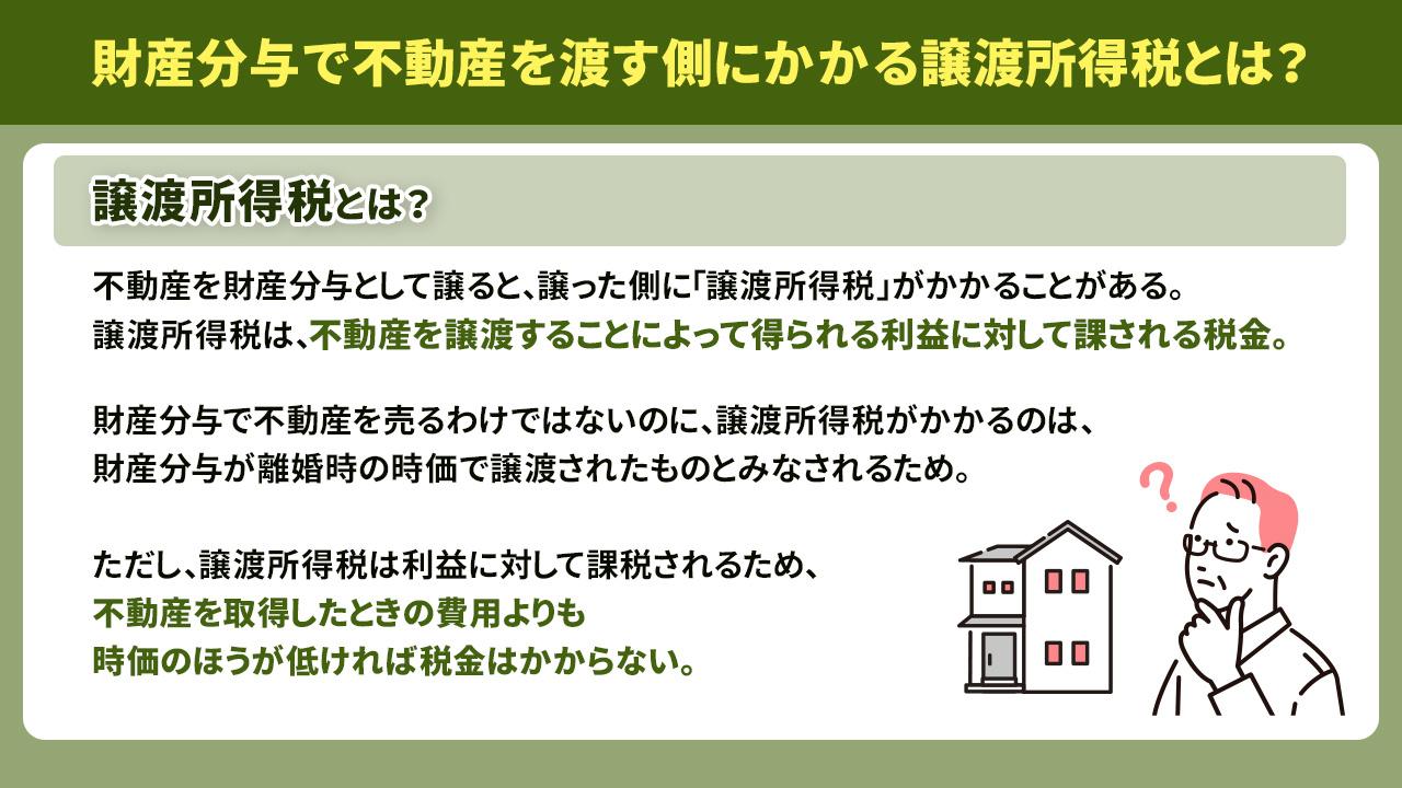 財産分与で不動産を渡す側にかかる譲渡所得税とは?