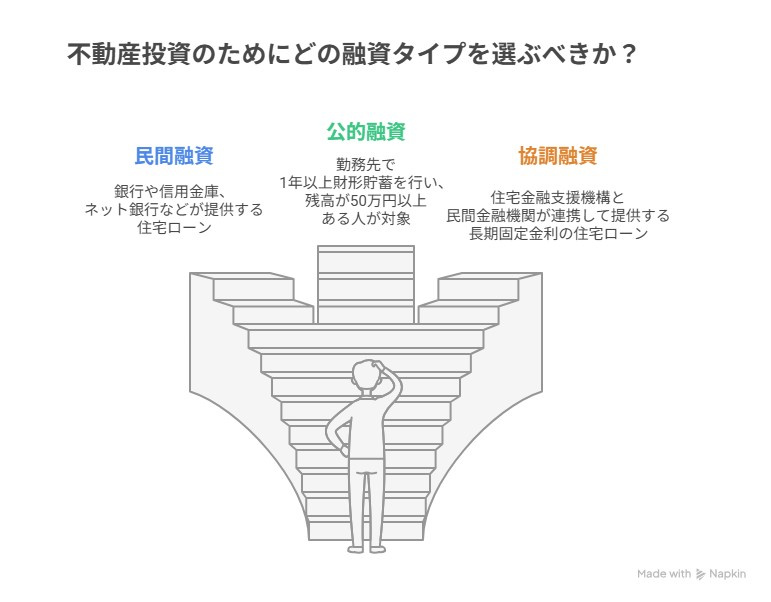 不動産投資のためにどの融資タイプを選ぶべきか?民間融資、公的融資、協調融資