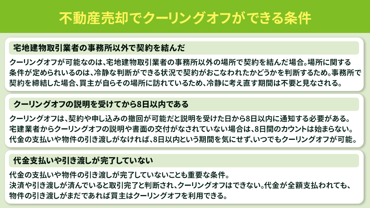 不動産売却でクーリングオフができる条件