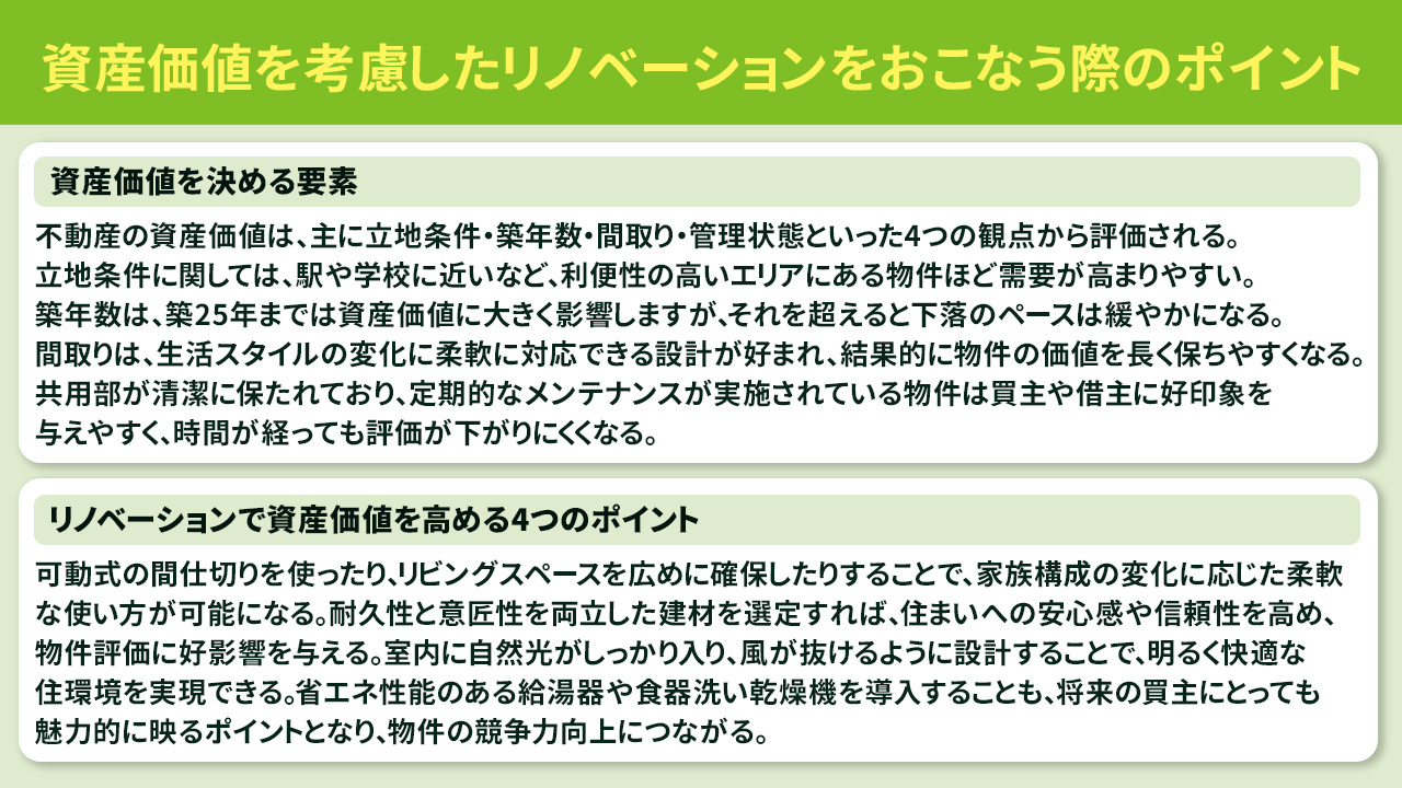 資産価値を考慮したリノベーションをおこなう際のポイントとは?