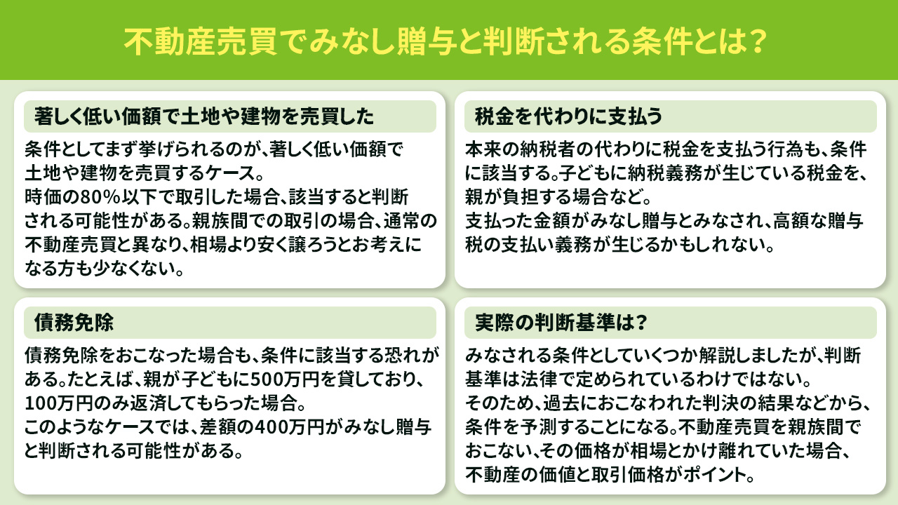 不動産売買でみなし贈与と判断される条件とは?