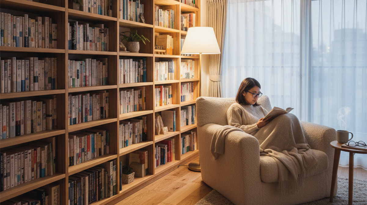 リノベーションした部屋で趣味を楽しむ女性