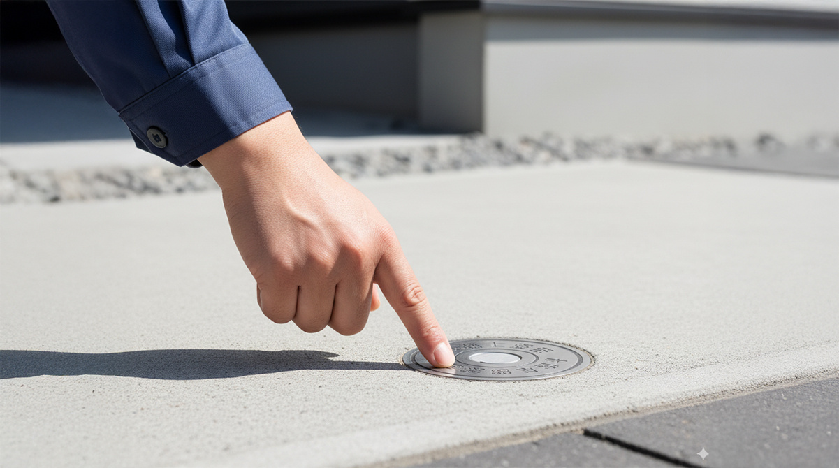 専門家が境界標を確認している様子