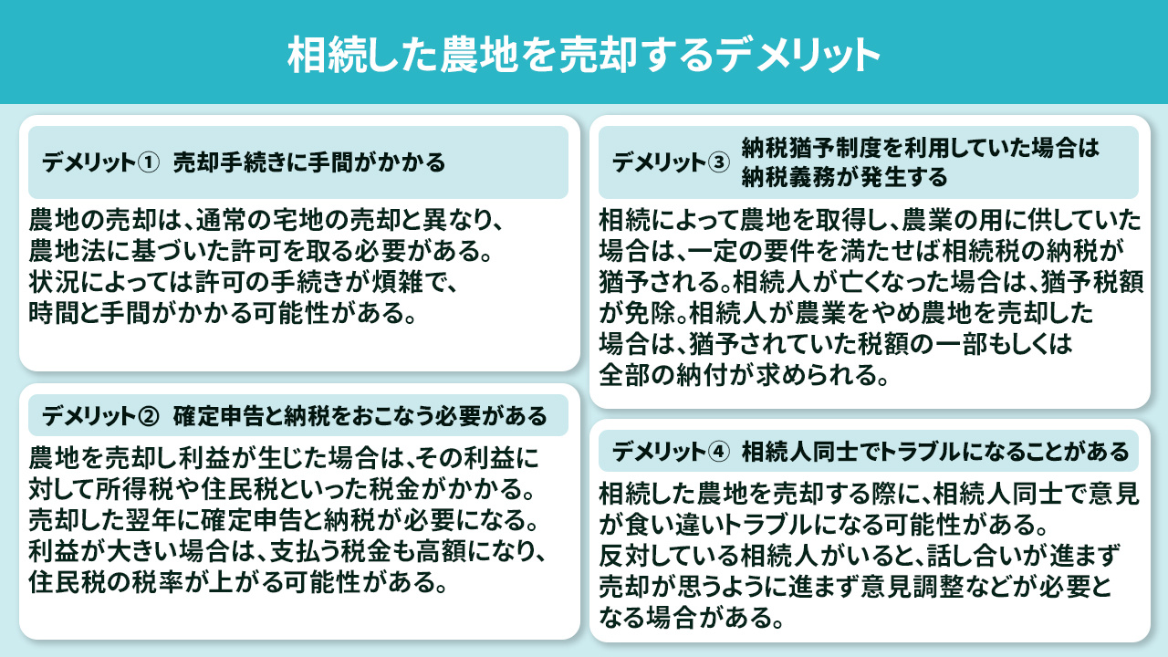 相続した農地を売却するデメリット
