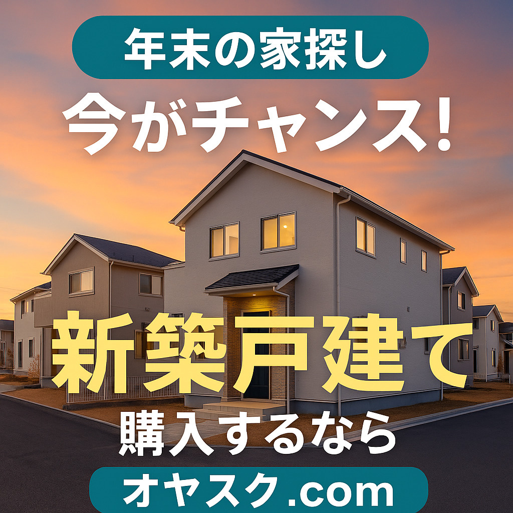 年末の建売住宅購入を検討するファミリー向けの不動産イメージ(オヤスク.com)