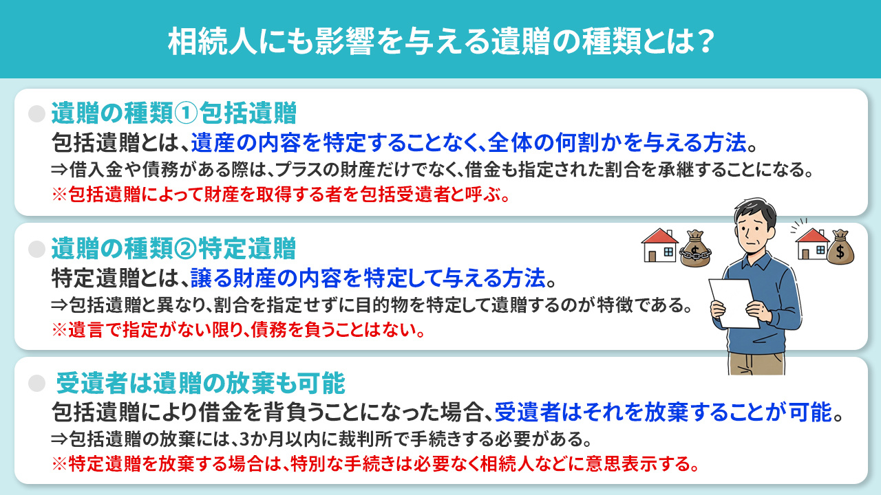相続人にも影響を与える遺贈の種類とは?