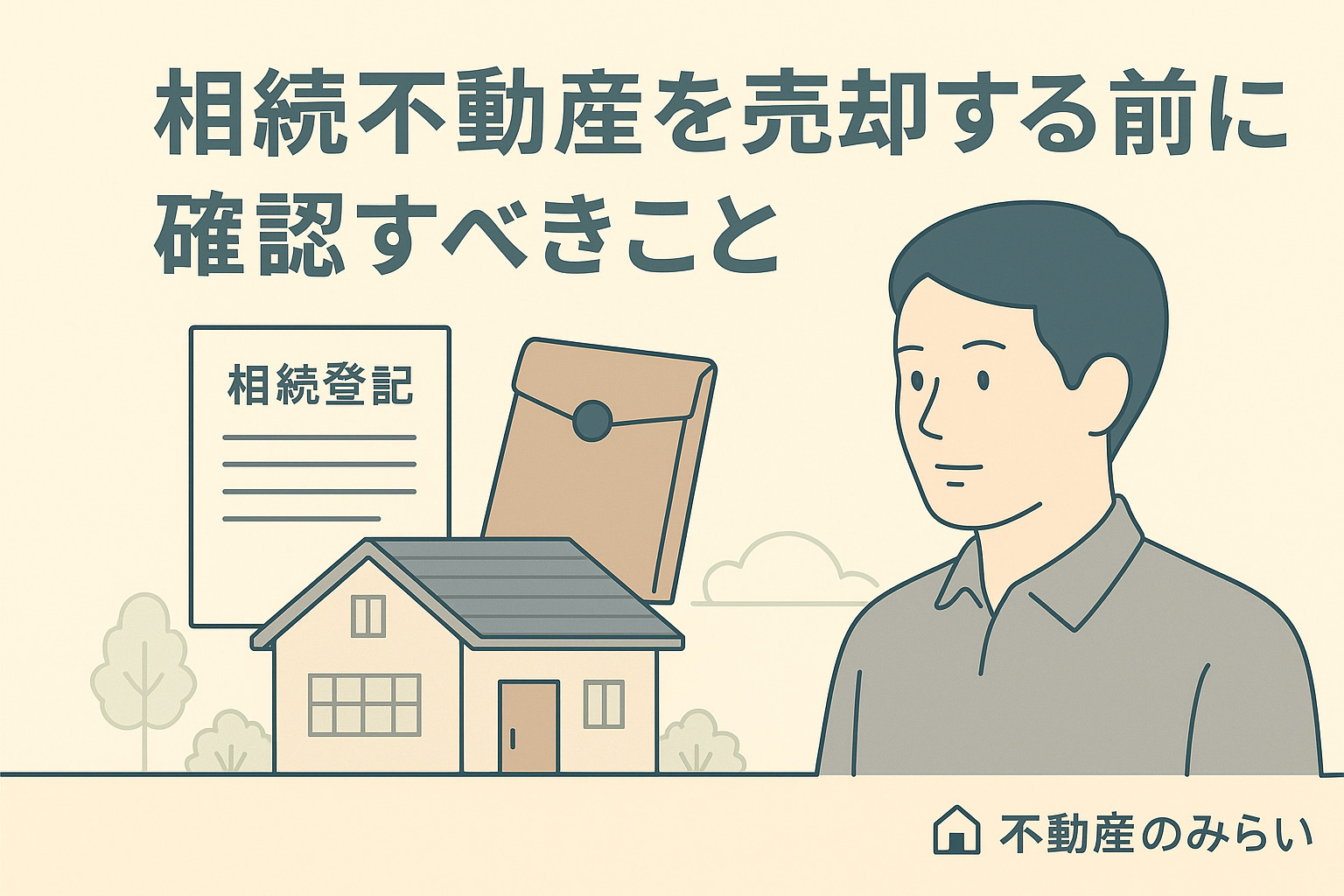 パステル調の青×グレー基調で、立石の街並みを背景に、老朽化した家屋を前に困っている家族のシルエット。中央上部に章タイトル、右下にロゴ入り。