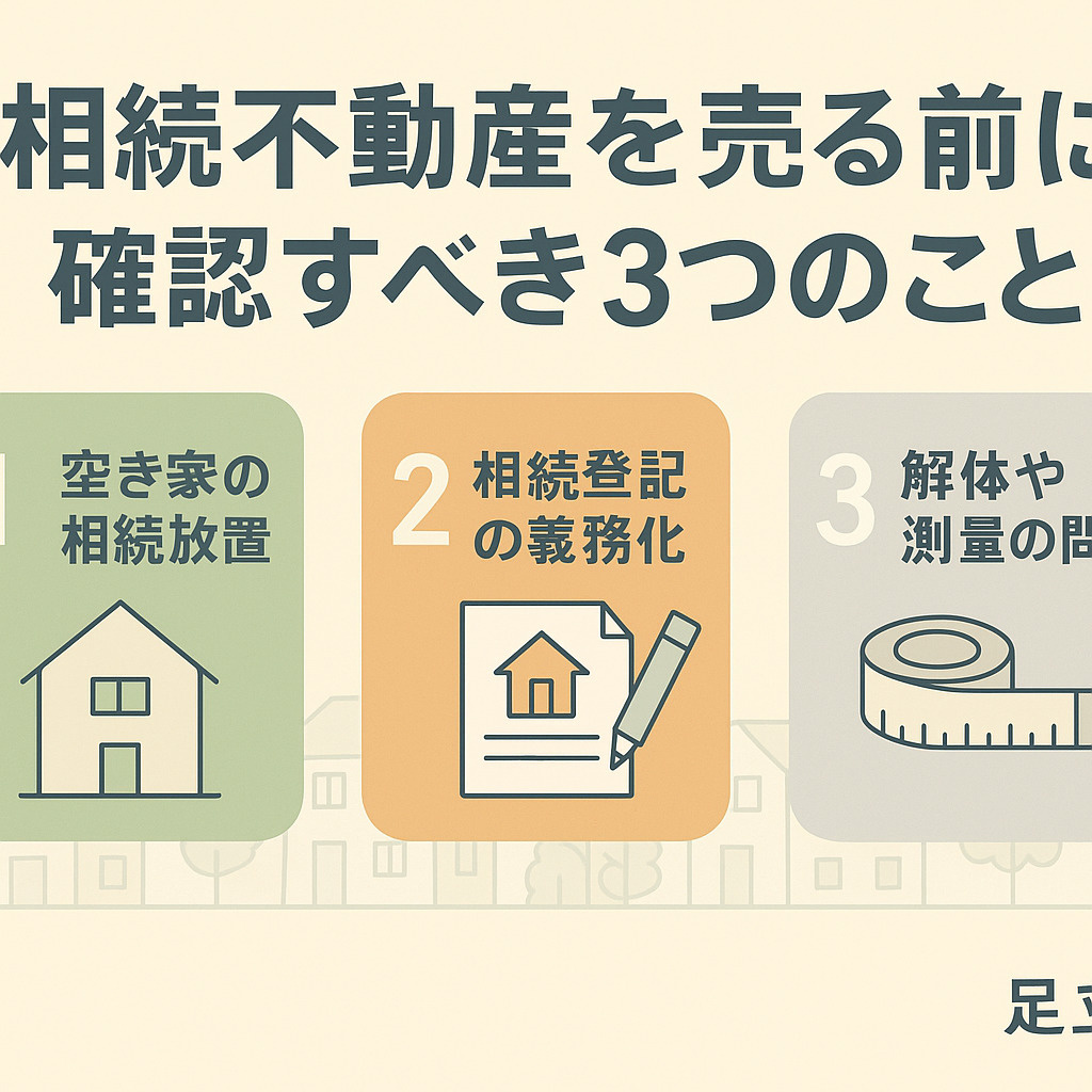 パステル調の青×グレー基調で、お花茶屋エリアの住宅街を背景に、売却プランを説明する不動産スタッフと家族のシルエット。柔らかい光で安心感を演出。