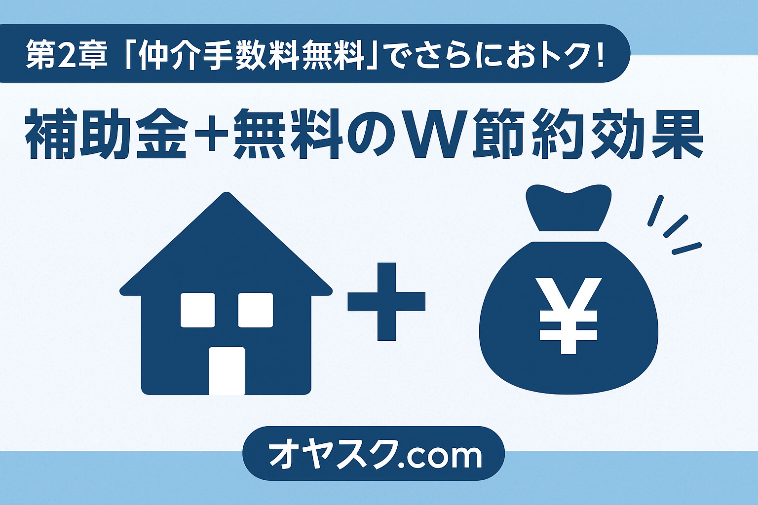 仲介手数料無料と補助金によるW節約を象徴する家とコインアイコンのフラットデザイン