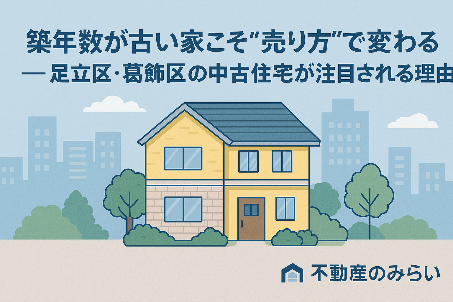 「古い=売れない」は誤解──葛飾区で築古中古住宅が人気を集める理由を表現したイメージ。明るい住宅街と再生の象徴的な構図。