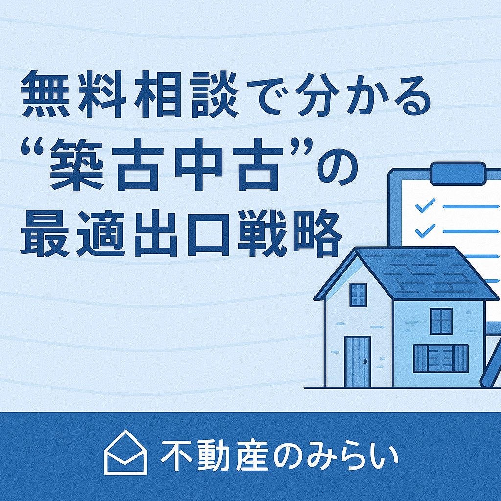 不動産のみらいの無料相談・査定案内を表現したイメージ。相談シーンと公式ロゴを下部に配置。