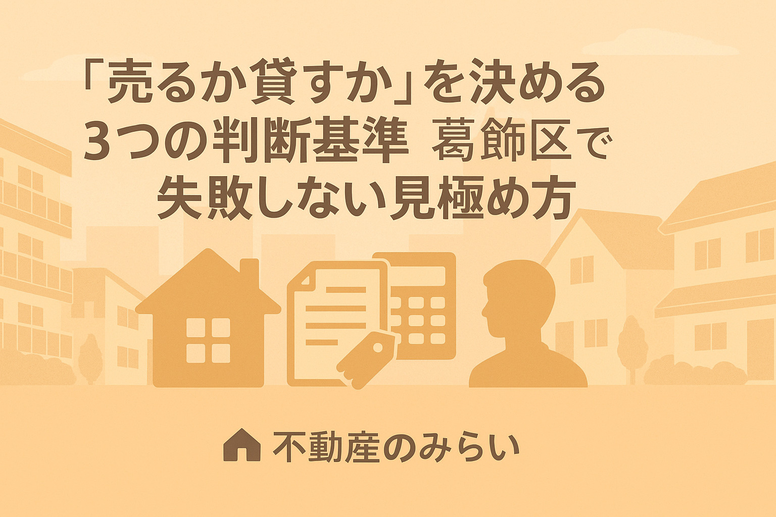 “売るか貸すか”を判断する分岐矢印と人物シルエット。