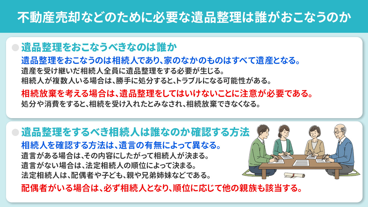 不動産売却などのために必要な遺品整理は誰がおこなうのか