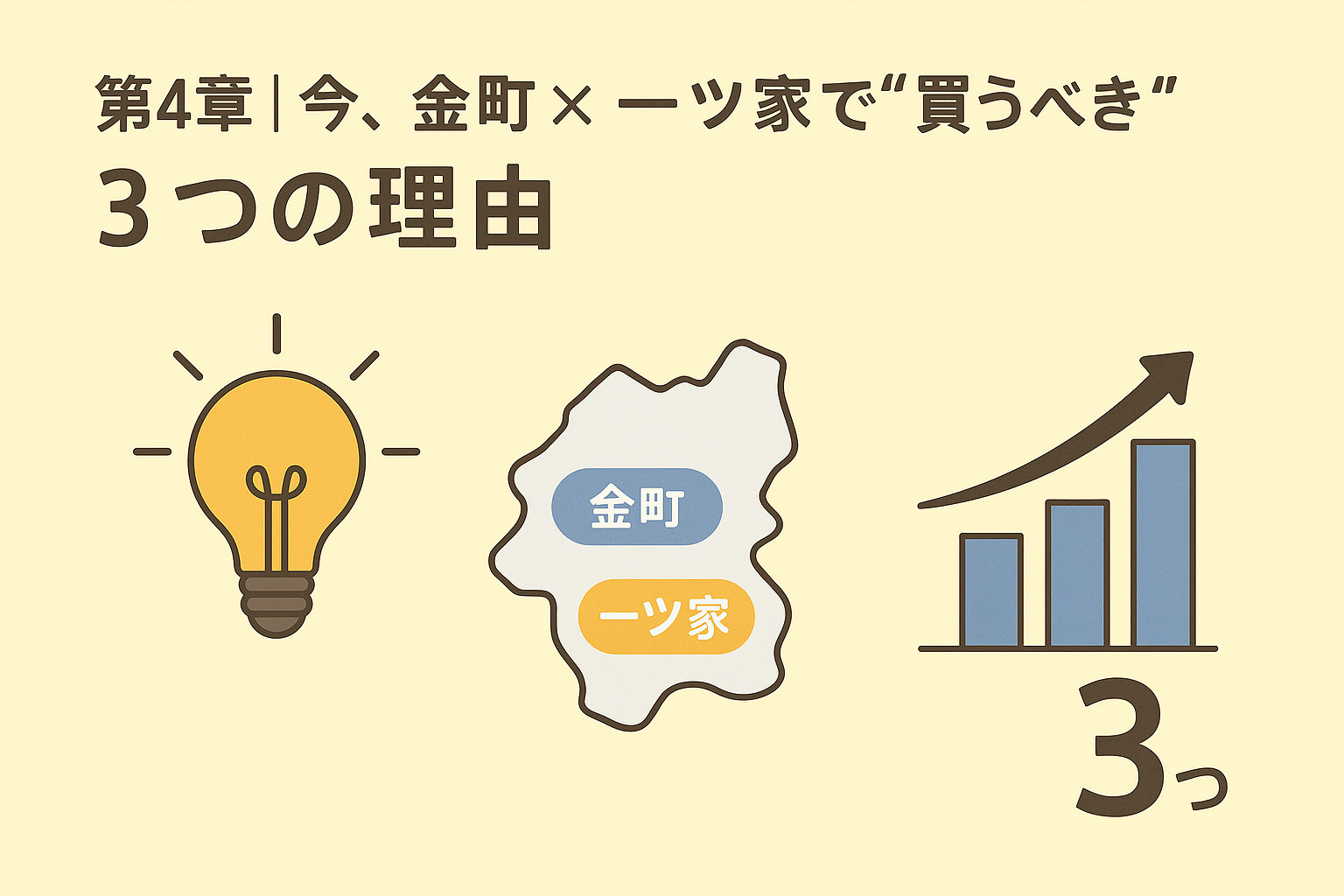 金町・一ツ家で今買うべき3つの理由を整理したフラットイラスト