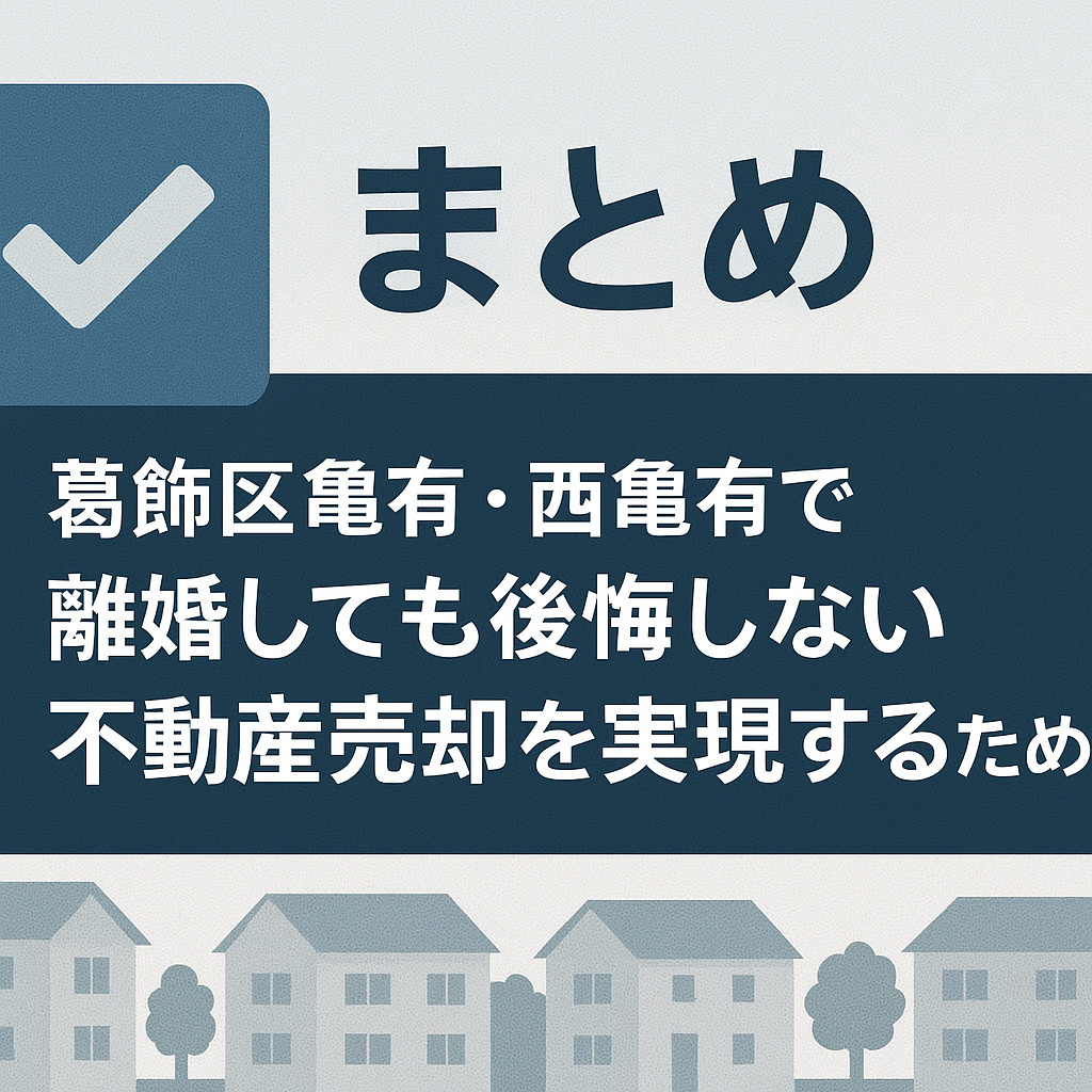 離婚後の生活再建に向けて、不動産売却の正しい進め方をまとめた最終章のイメージ画像。不動産のみらいロゴ入り。