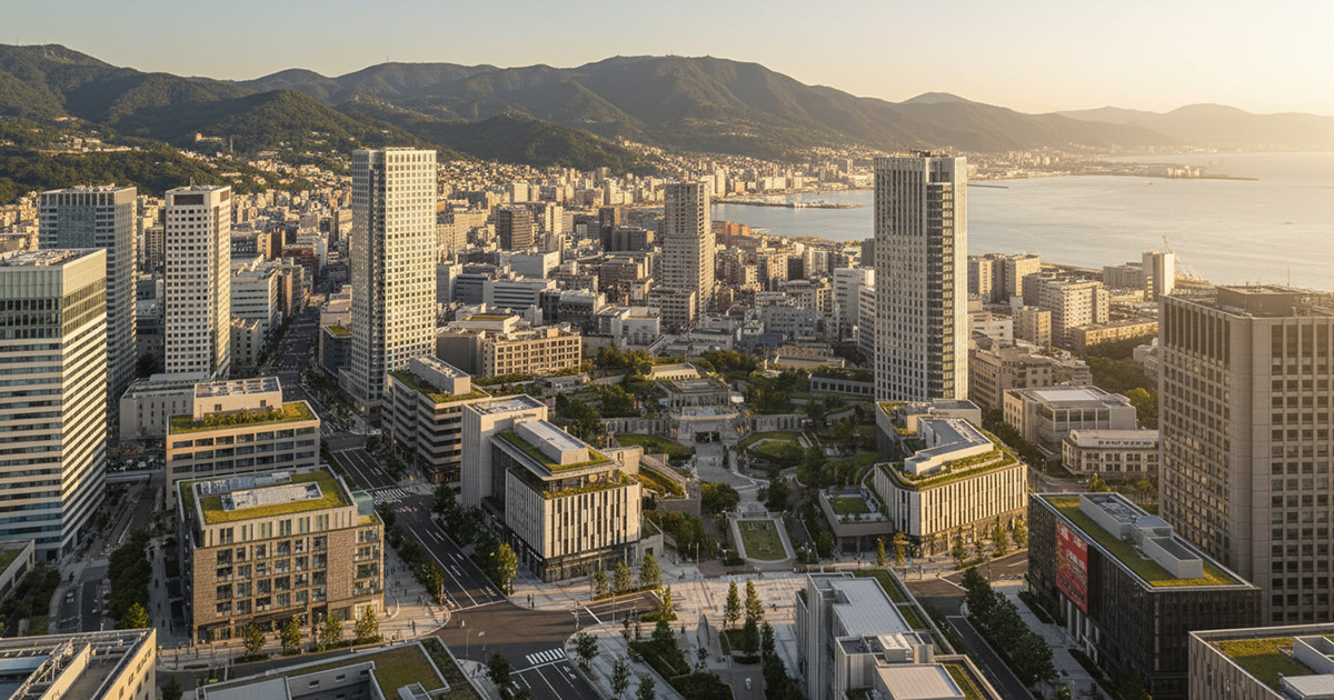 再開発が進む神戸・三宮の都会的で洗練された街並みとタワーマンション