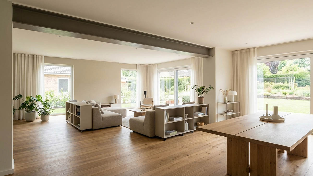 壁を取り払って広々としたLDKに変更したリノベーション後の室内イメージ