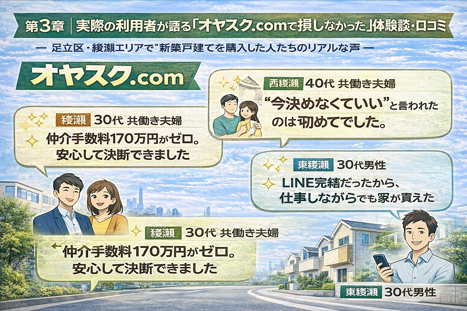 足立区綾瀬・西綾瀬・東綾瀬でオヤスク.comを利用して新築戸建てを購入した人の体験談