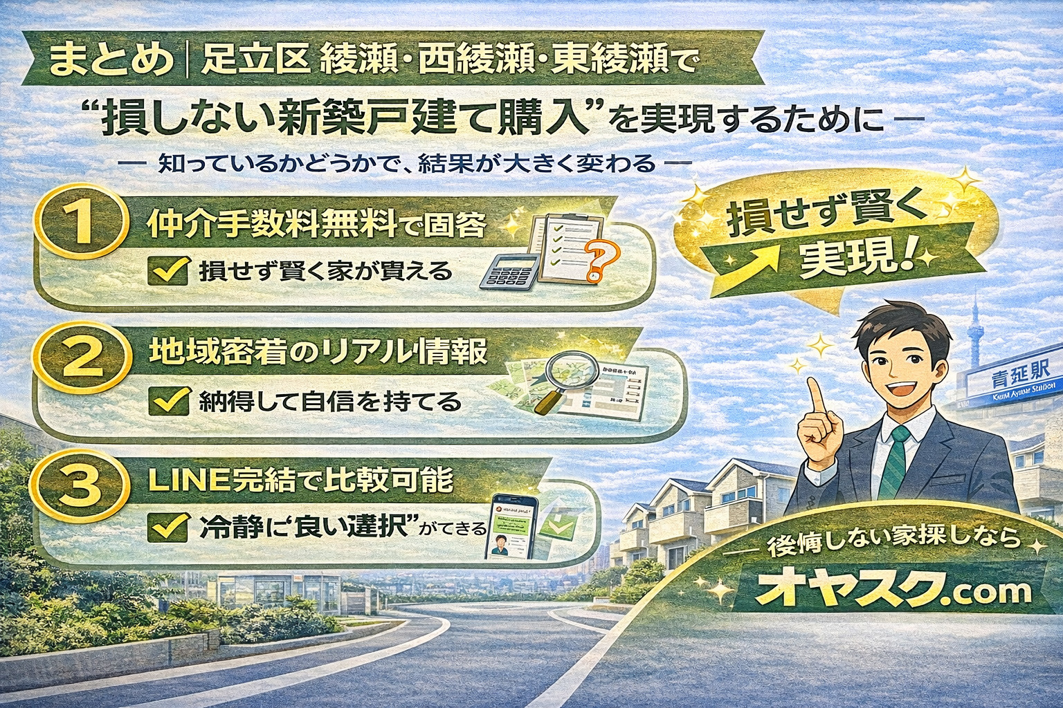 足立区綾瀬・西綾瀬・東綾瀬で損しない新築戸建て購入を実現するためのまとめ