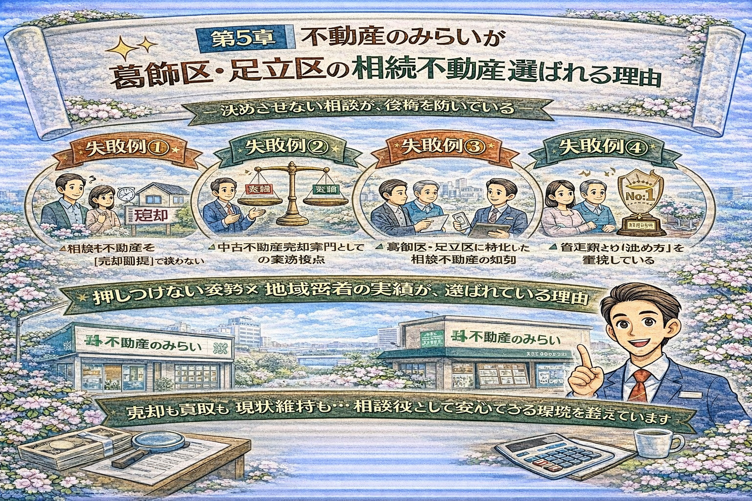 不動産のみらいが選ばれる理由を表現したイラスト