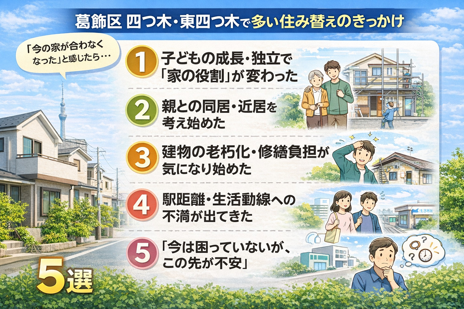 葛飾区四つ木・東四つ木で多い住み替えのきっかけを整理した解説画像