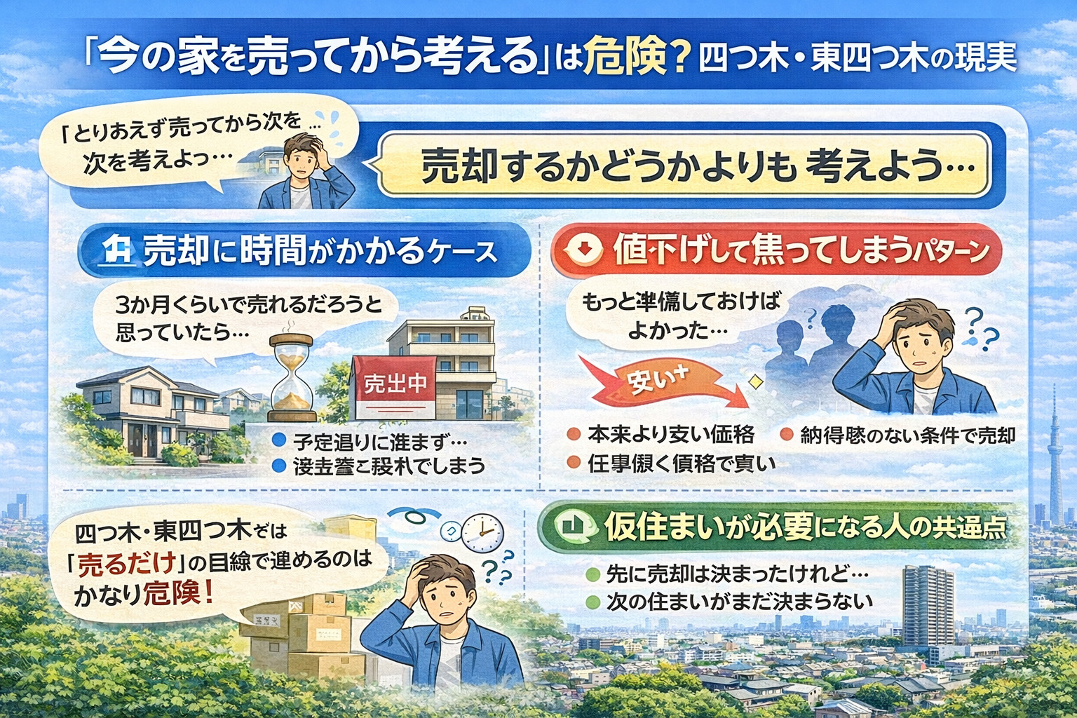 四つ木・東四つ木で売却先行の住み替えリスクを解説するイメージ