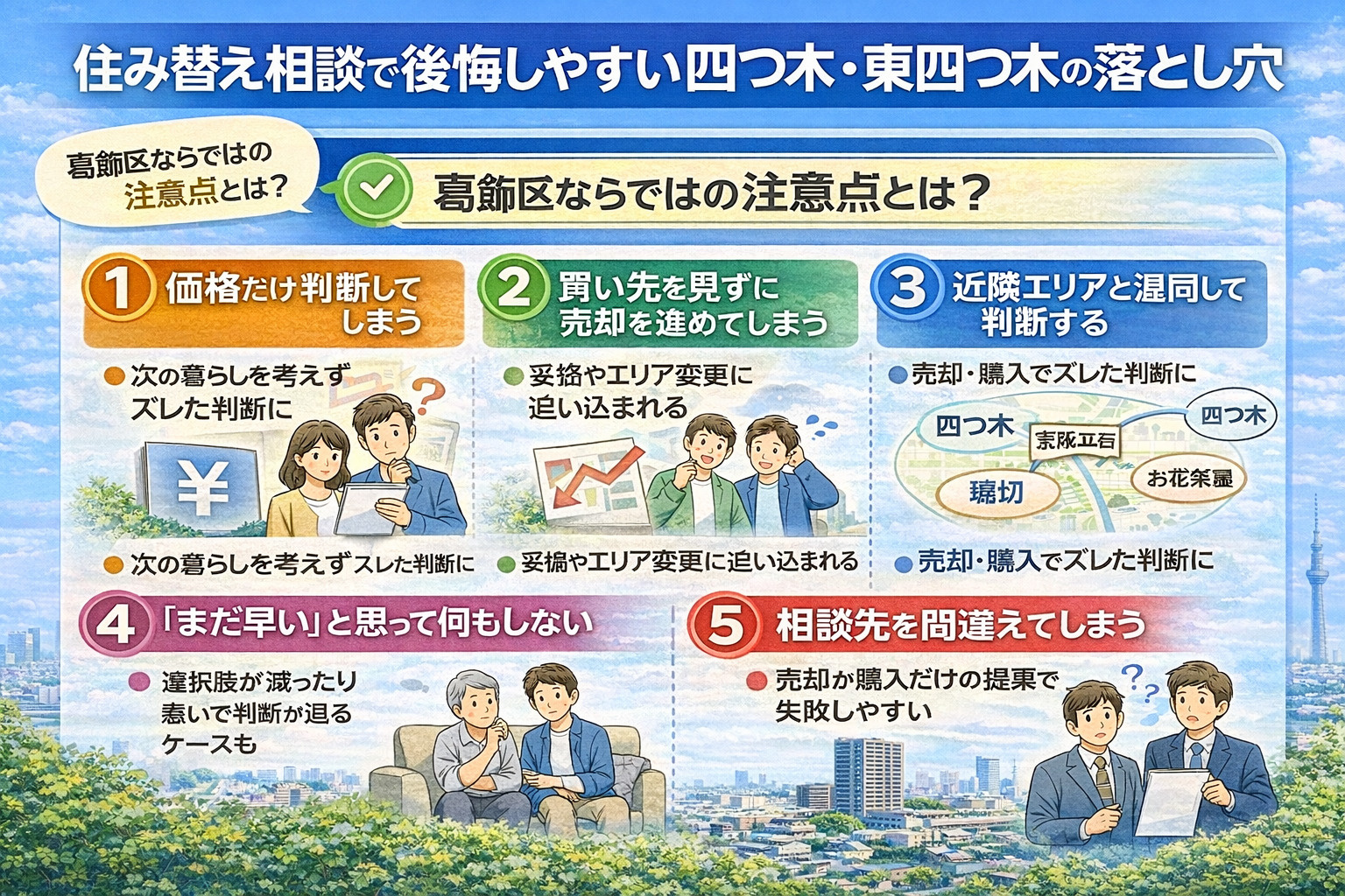 葛飾区四つ木・東四つ木で住み替えに失敗しやすい注意点を解説した画像
