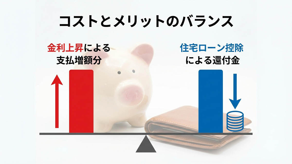 金利上昇による支払増額分と、住宅ローン控除による還付金を比較したインフォグラフィック