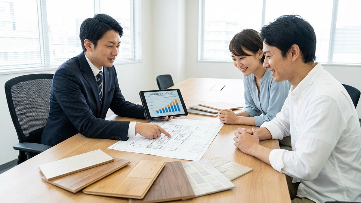 高翔のスタッフが、顧客のライフスタイルに合わせたリフォームプランと資金計画を提案している様子