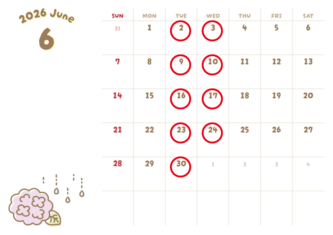 6月休業日のお知らせの画像