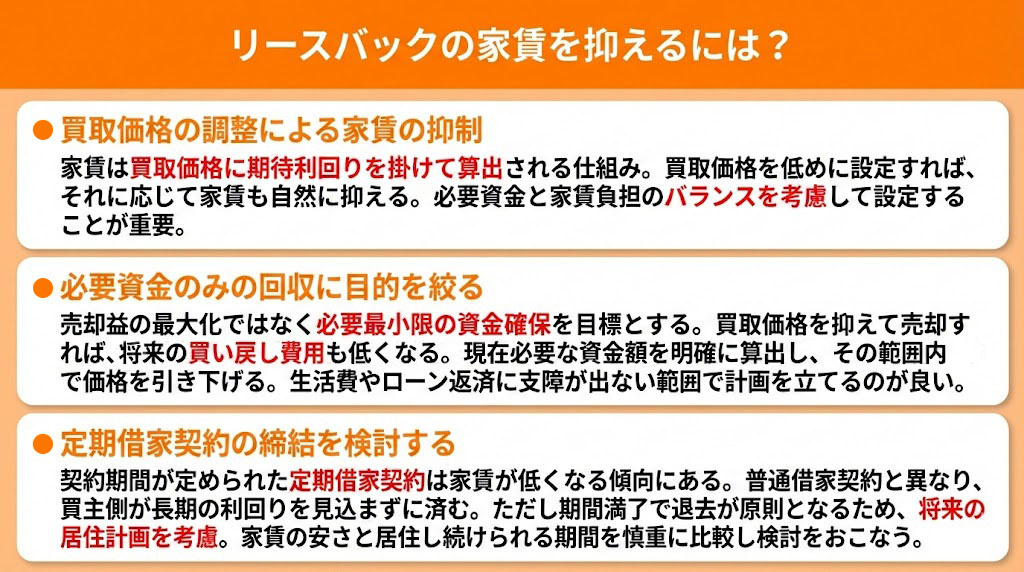 リースバックの家賃を抑えるには?
