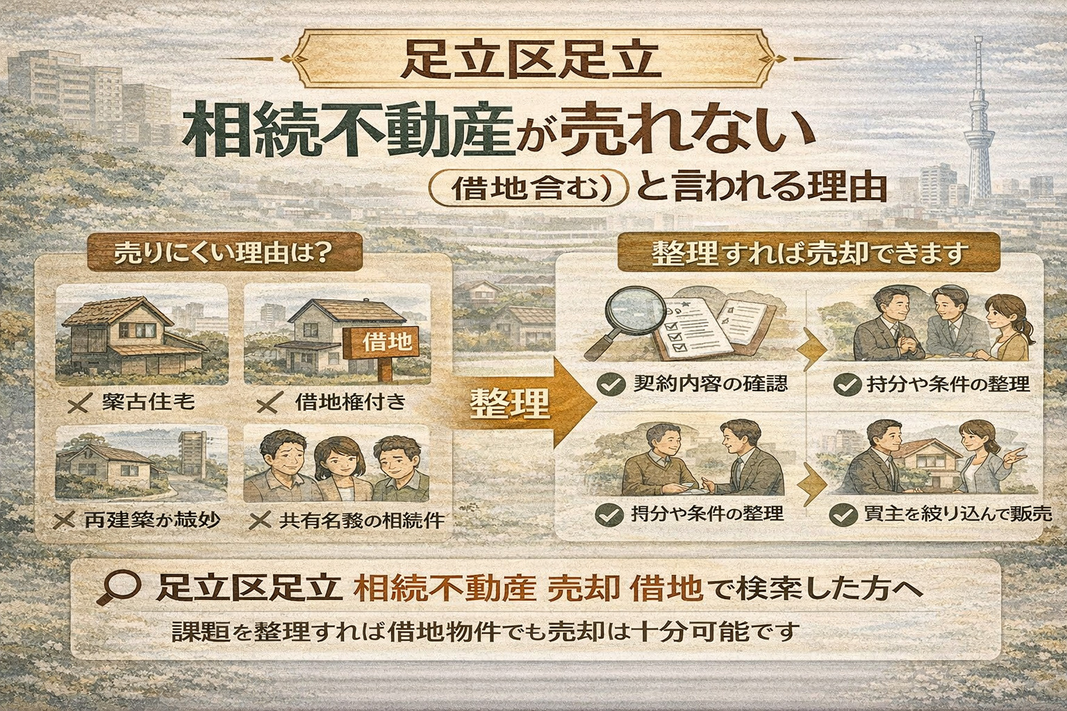 足立区足立の借地相続不動産の問題点を示す図解