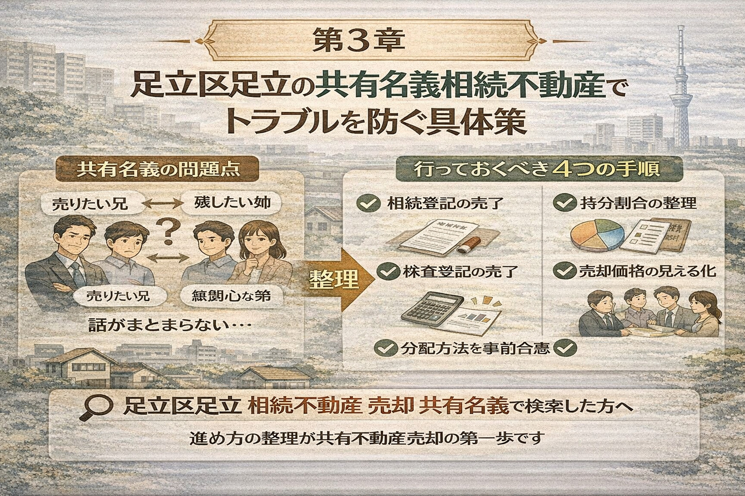 足立区足立の共有名義相続不動産トラブル回避イメージ
