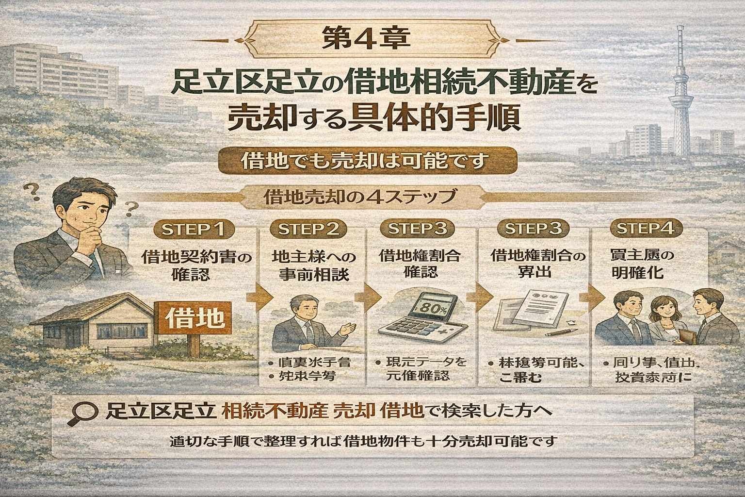 足立区足立の借地相続不動産売却の流れ図