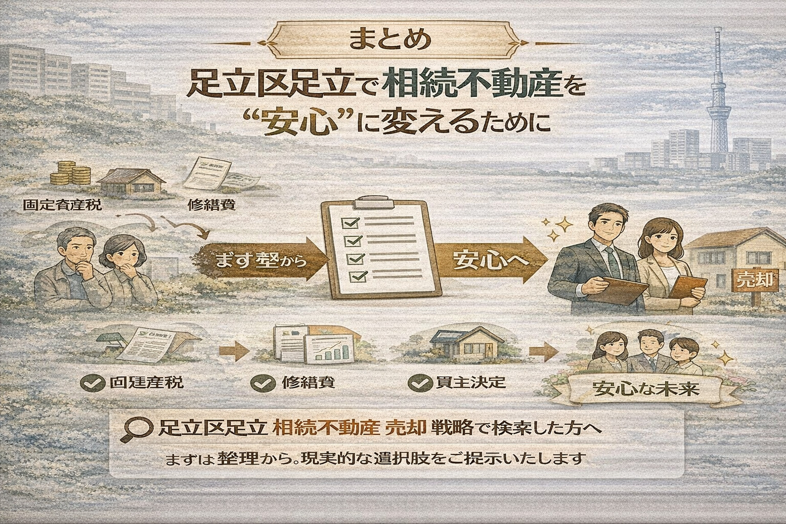 足立区足立で相続不動産を安心して売却するまとめ図