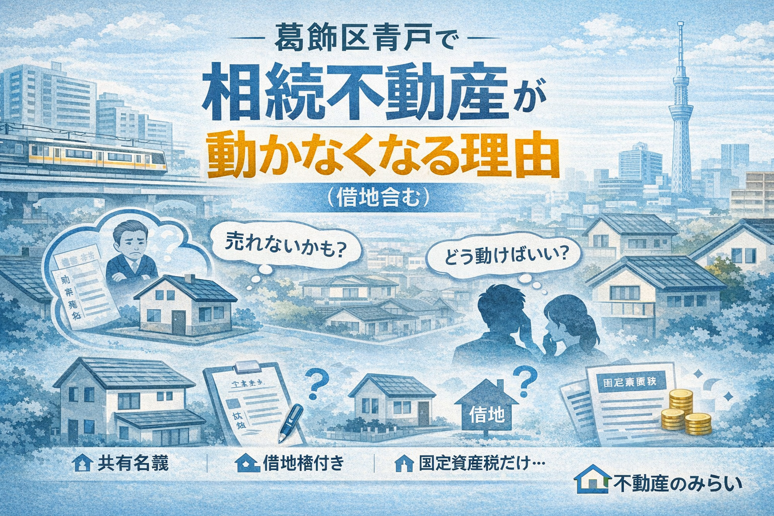 青戸の借地付き相続不動産の問題点を示す図解