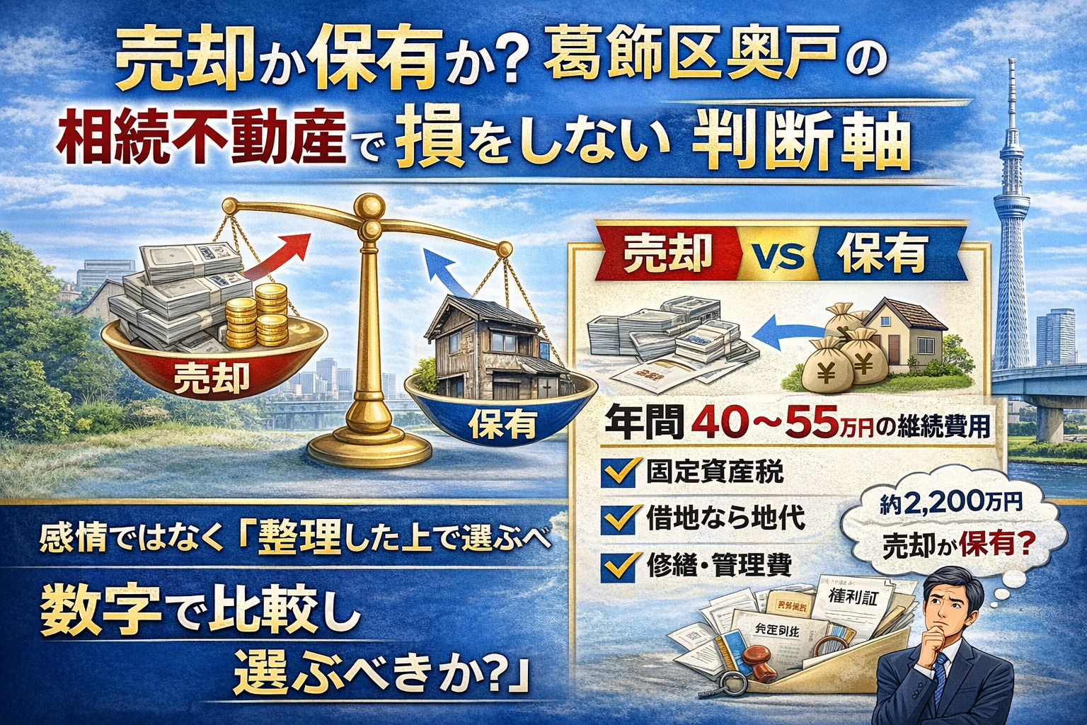 葛飾区奥戸で相続不動産の売却と保有を比較する図