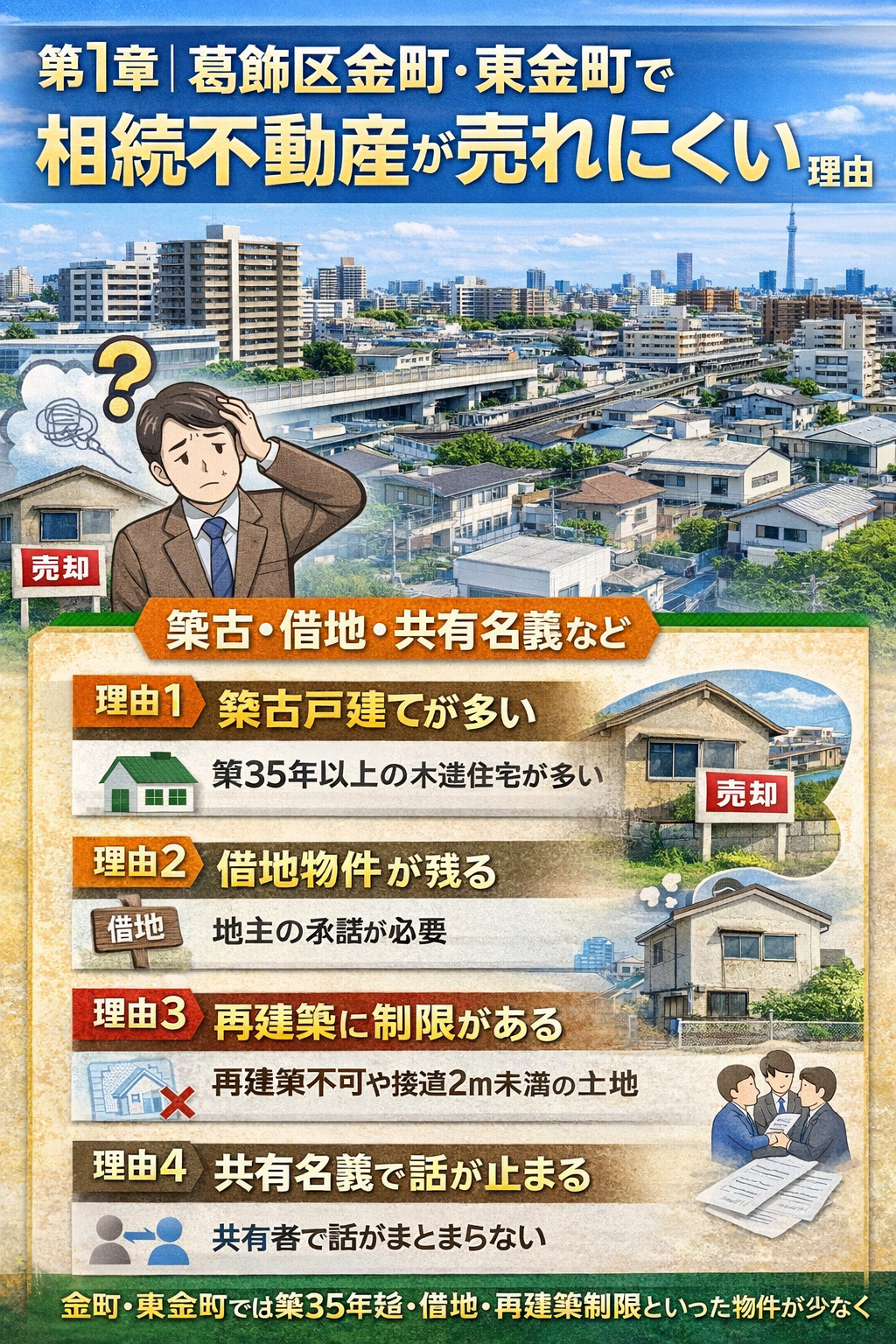 葛飾区金町・東金町で相続不動産が売れにくい理由を解説する図解