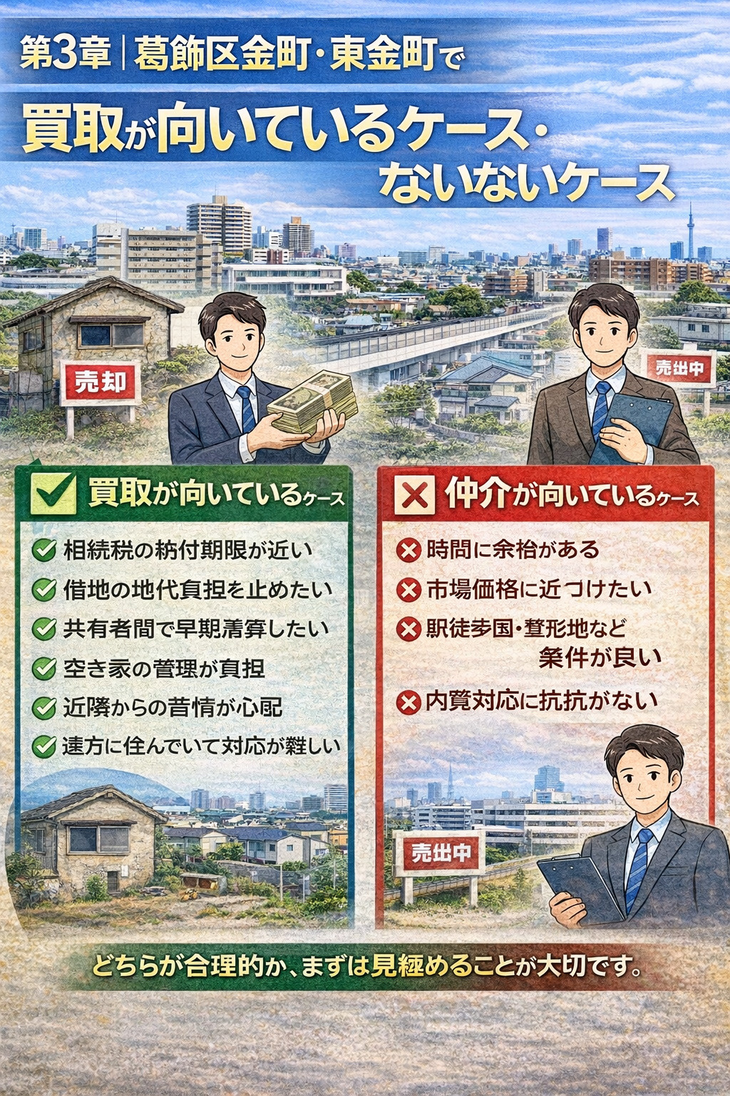 金町エリアで買取が向いている人・向いていない人の判断基準