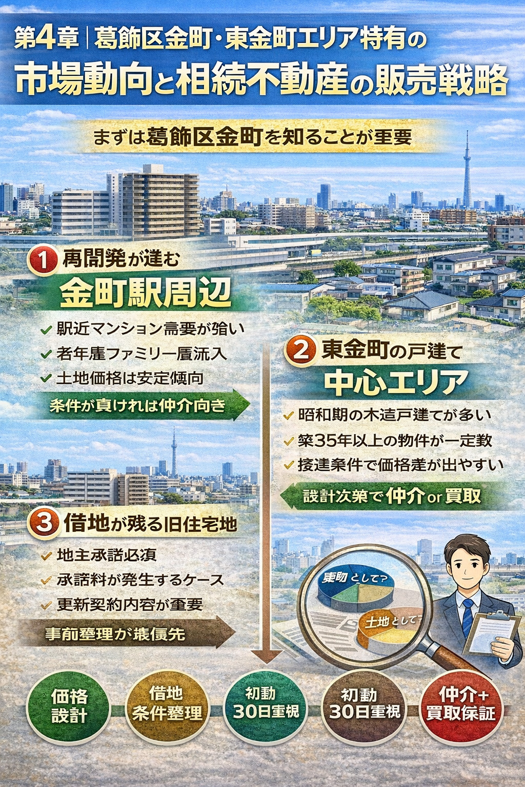 葛飾区金町・東金町の市場動向と相続不動産販売戦略の解説図