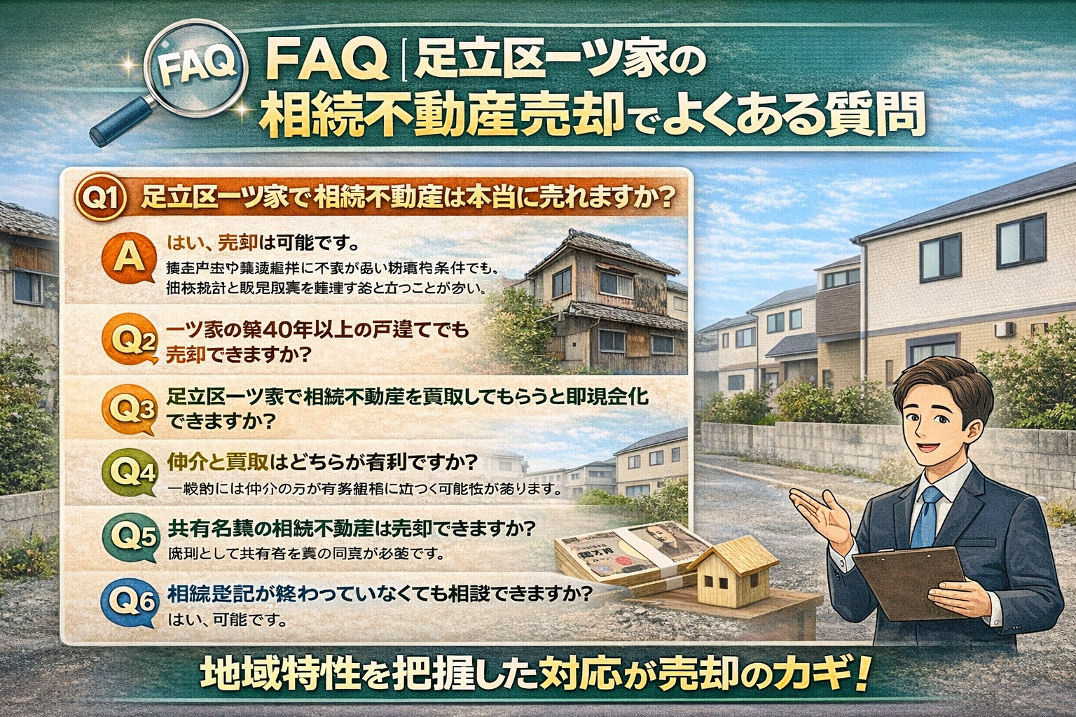 足立区一ツ家の相続不動産売却でよくある質問FAQ