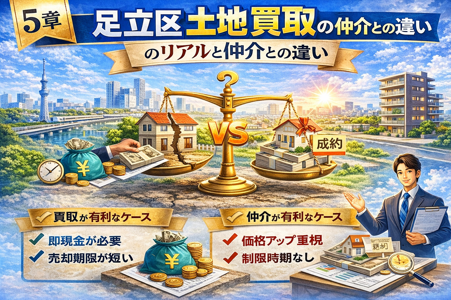 足立区土地買取と仲介の違い比較