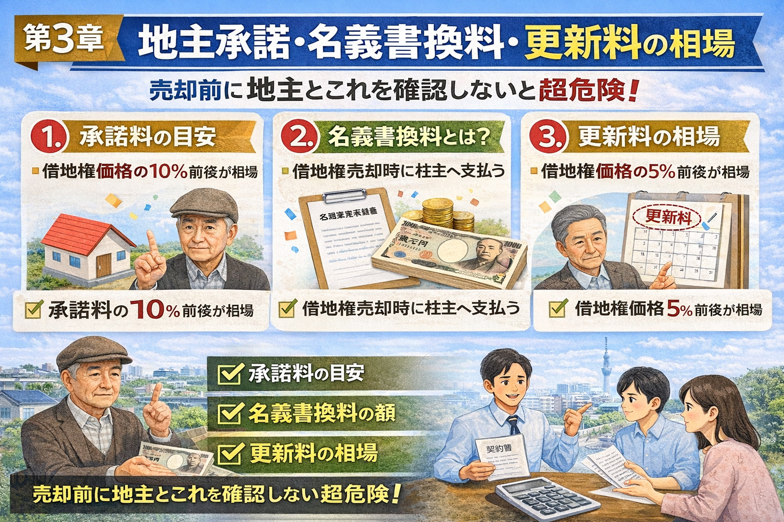 地主承諾料と更新料の金額目安イメージ