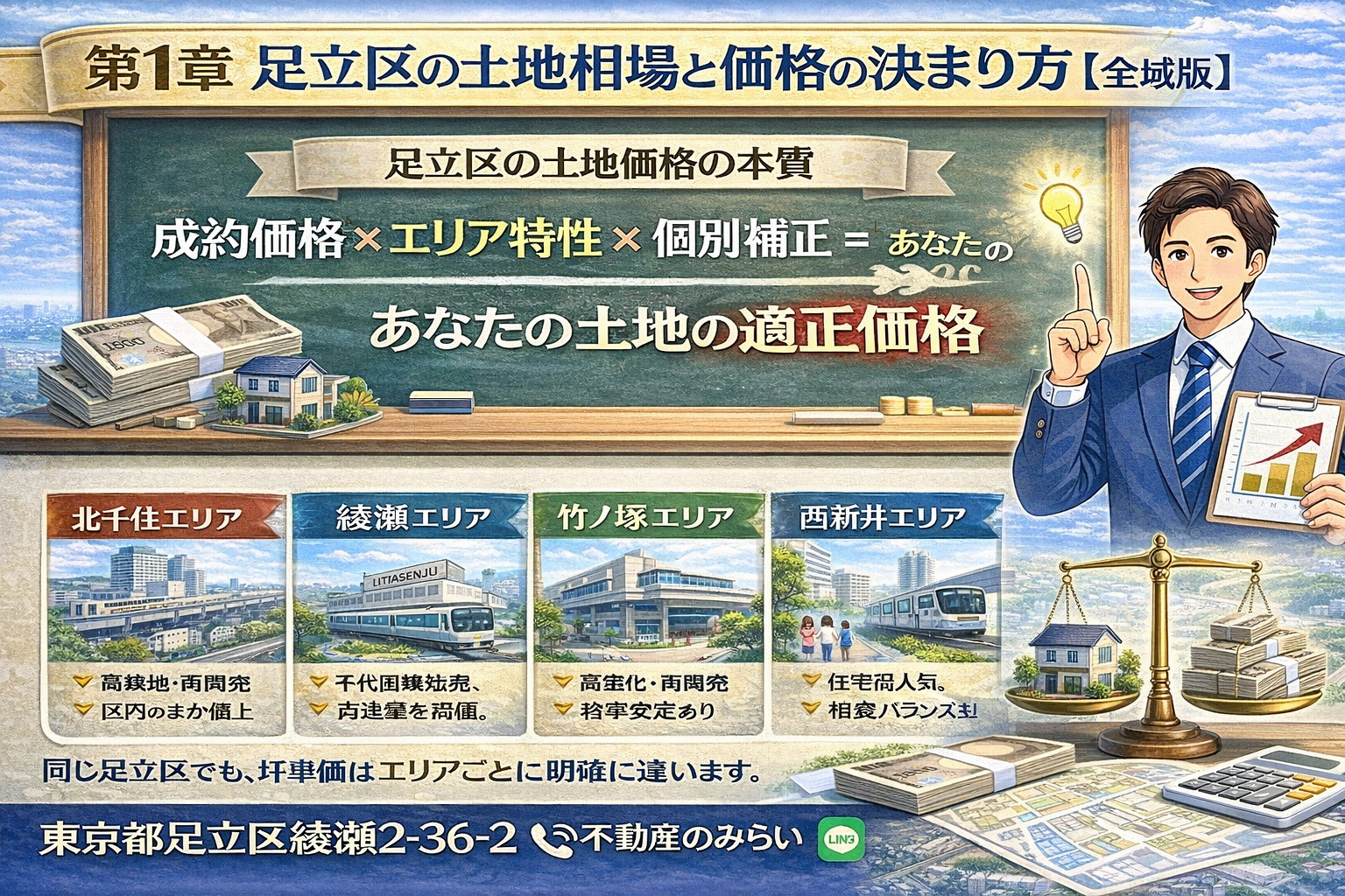 足立区土地相場と価格の決まり方イメージ図