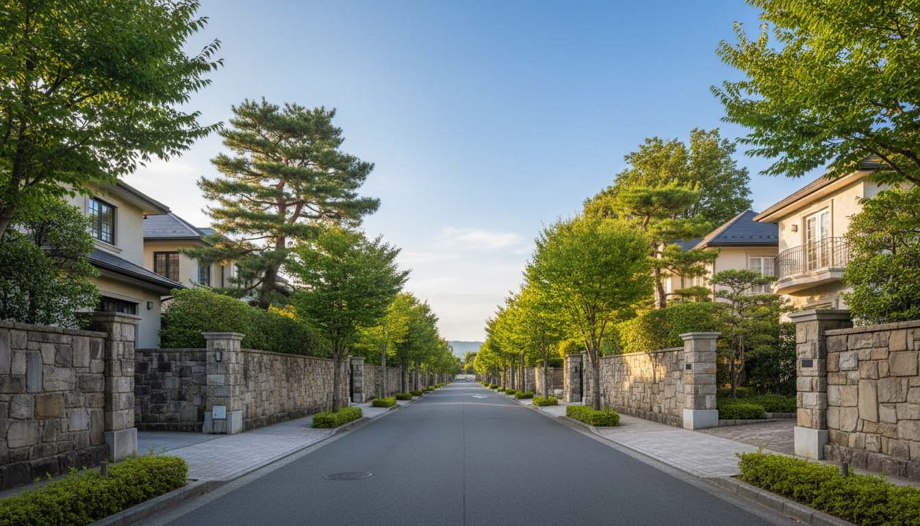 美しい街並みと高い資産価値を誇る、芦屋市山手町や東芦屋町の高級邸宅街の風景